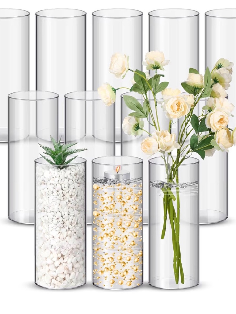 Clear Acrylic Glass Cylinder Vase - 8” x 4”
